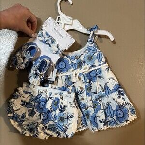 Haute Hippie 3-6 Month Baby Girls Mommy And Me Floral Blue Dress & Accessories